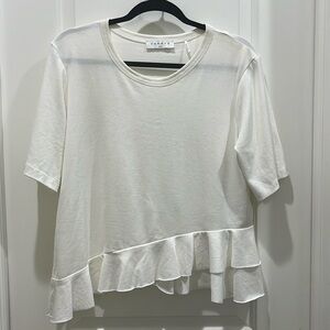 Sandro Asymmetric Ruffle Hem Short Sleeve T-Shirt White Sz 3 (M)